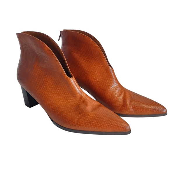 Ashro Shoes - ASHRO Women's Brown Faux Leather Tyrina Dress Booties Shoe Size 10W